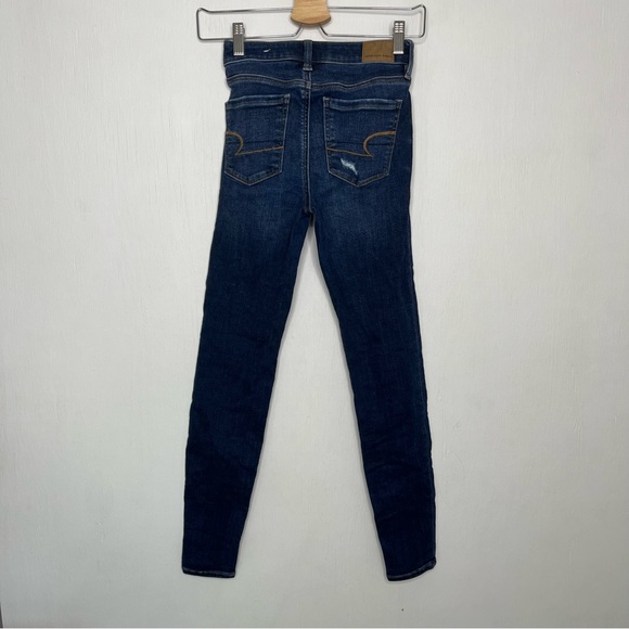 American Eagle Hi-Rise Jeggings in Dark Wash Distressed Size 0 - Picture 6 of 6